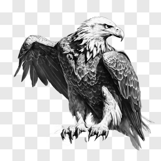 Download Black and White Drawing of Eagle with Spread Wings Sketches ...