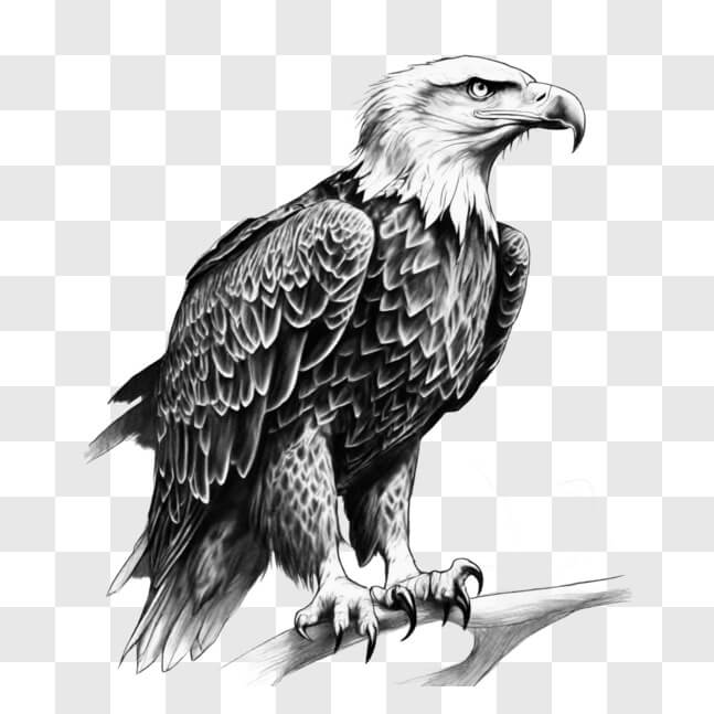 Download Black and White Eagle Drawing Perched on a Branch Sketches ...