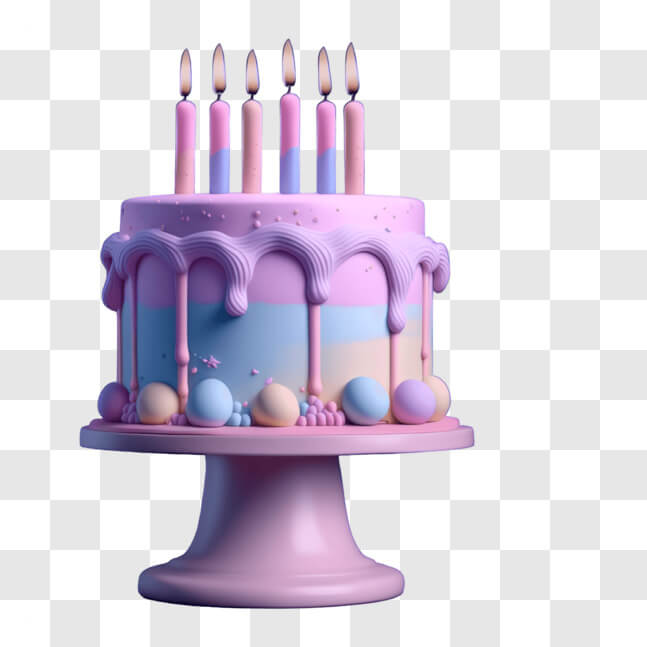 Download Pink Birthday Cake with Lit Candles PNGs Online - Creative Fabrica
