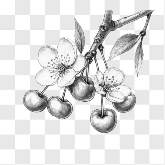 Download Black and White Floral Drawing of Tree Branch with Flowers ...