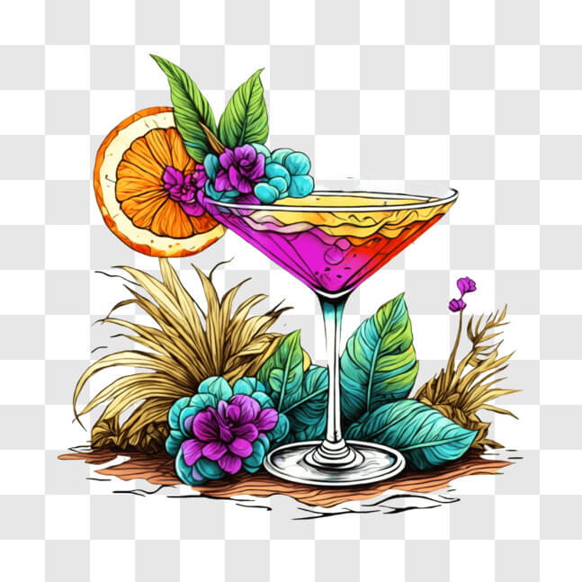 Download Tropical Cocktail Glass with Fruit Garnish PNGs Online ...