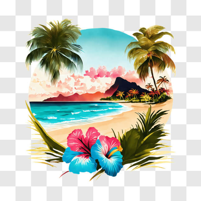 Download Tropical Beach Scene with Palm Trees and Ocean PNGs Online ...