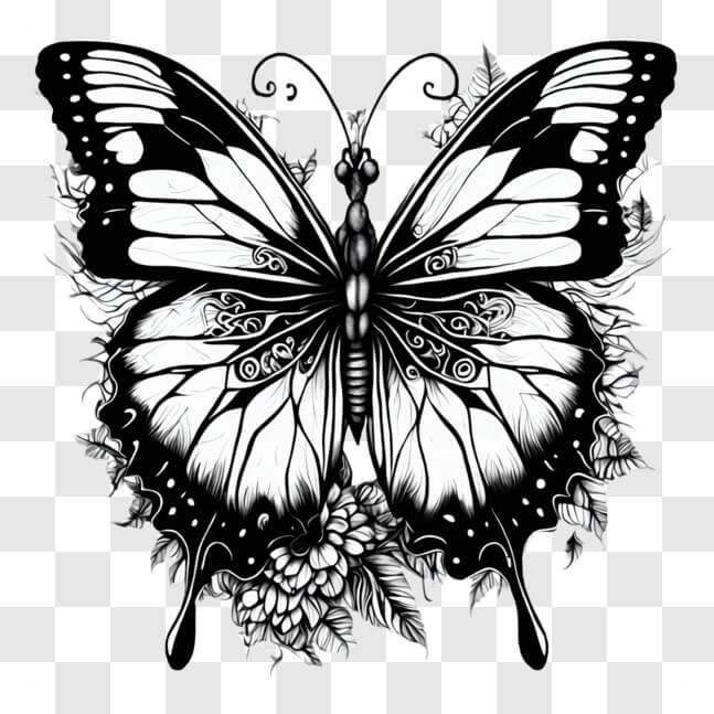 Download Black and White Butterfly with Flowers - Royalty Free Vector ...