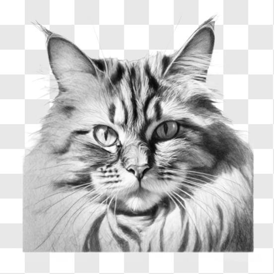 Schwarze und weiße Bleistiftzeichnung einer Katze Hintergründe thumbnail