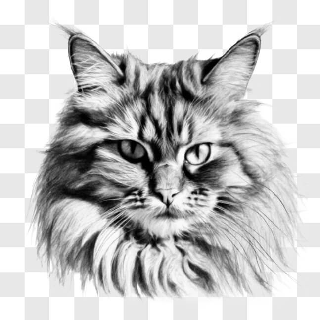 Download Expressive Long-Haired Cat Drawing in Black and White Sketches ...