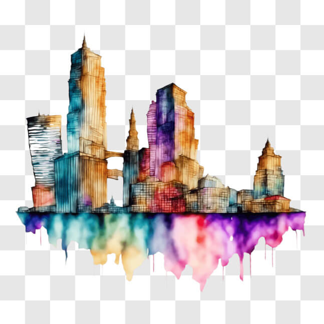 Download Vibrant City Skyline Art with Colorful Paint Splashes PNG ...
