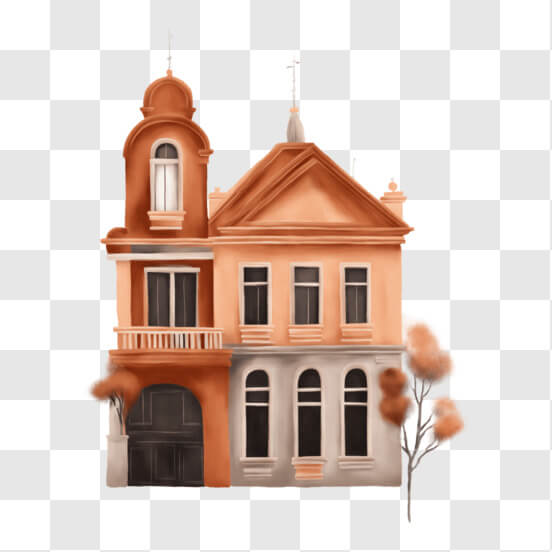Painting of Orange House on Black Background