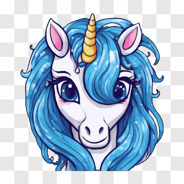 Download Cute Blue Unicorn with Long Hair and Big Eyes Cartoons Online ...