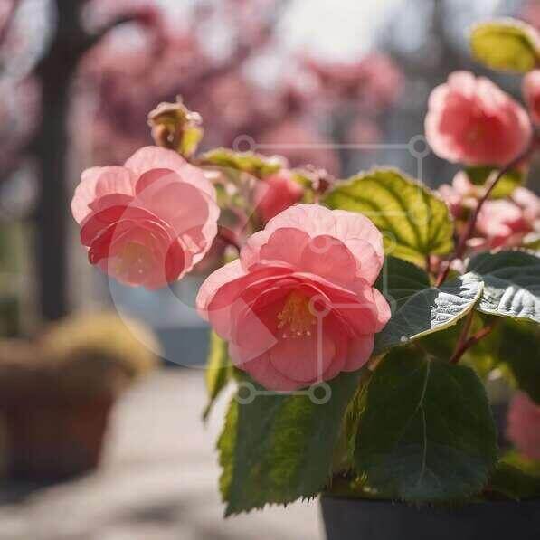Potted Pink Spring Flowers in Full