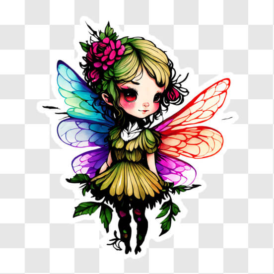 Fairy Flying Sticker Download Fairy Girl with Colorful Wings and Flowers Sticker PNGs Online ...