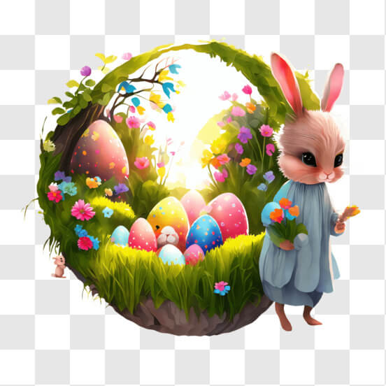 Download Easter Egg Hunt in a Serene Forest PNG Online - Creative Fabrica