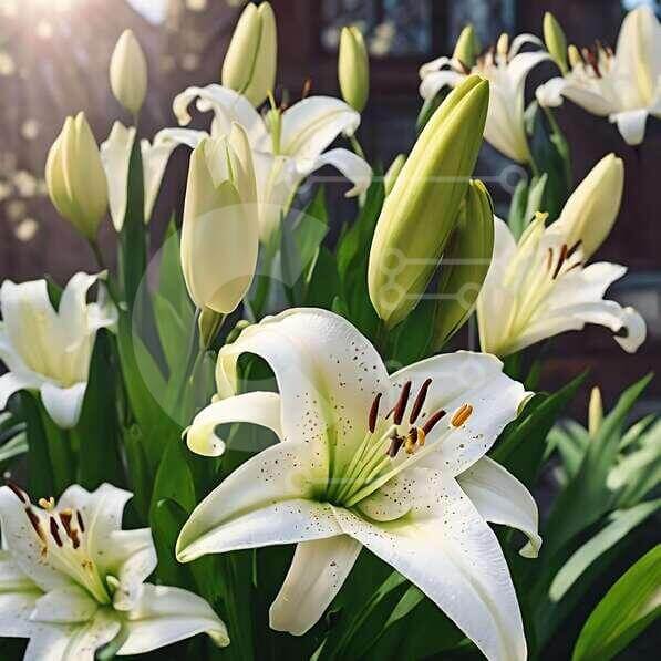 Beautiful White Lilies in Full Bloom stock photo | Creative Fabrica