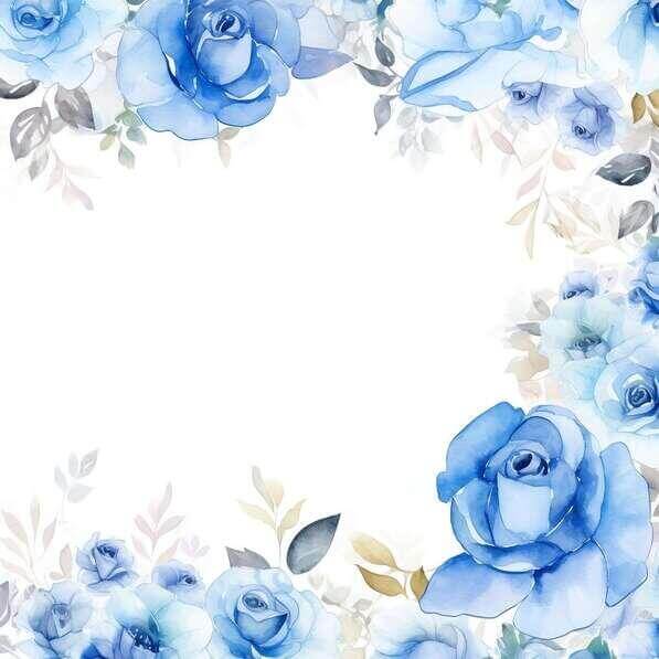Download Watercolor Floral Frame with Blue Roses and Leaves Backgrounds ...
