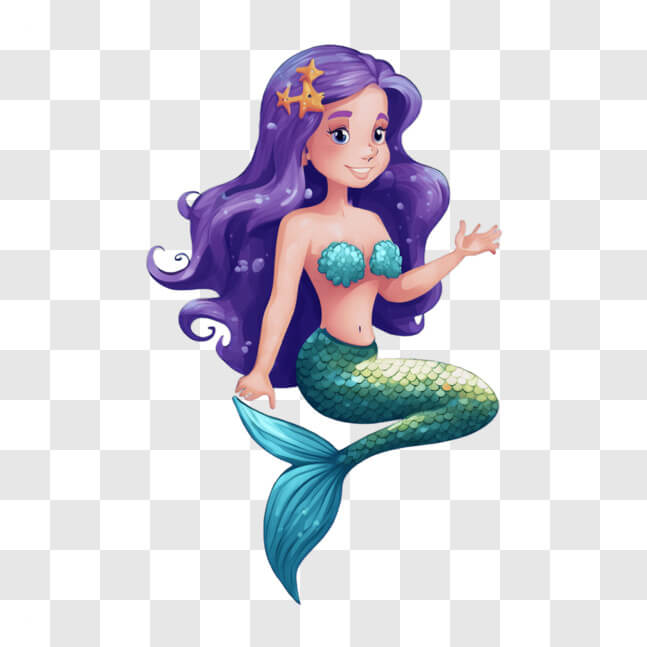 Download Mermaid with Long Purple Hair and Blue Eyes Illustration ...