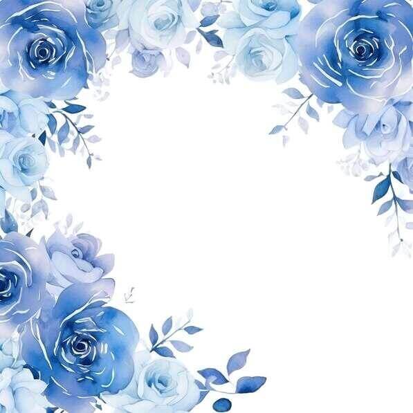 Download Watercolor Floral Frame with Blue Roses and Green Leaves ...