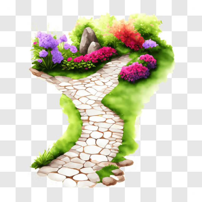 Download Stone Path in Garden with Flowers and Greenery PNGs Online ...