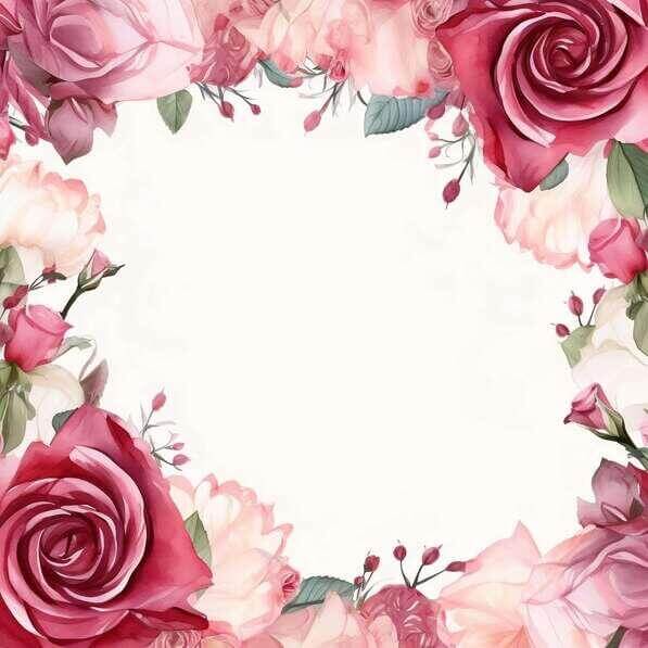 Download Floral Frame with Pink Roses and Green Leaves on White ...
