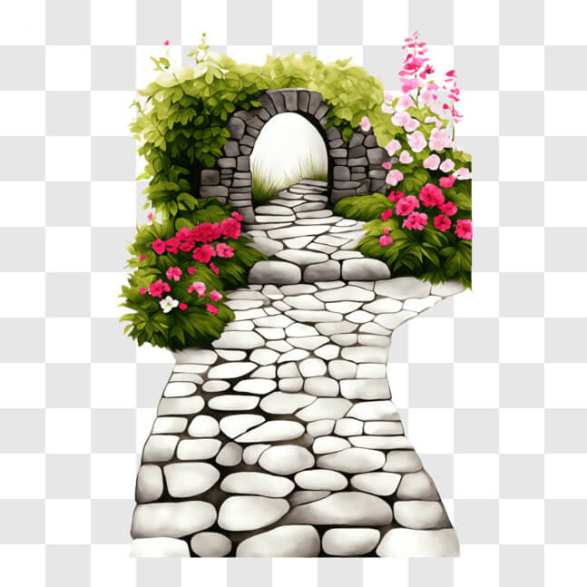 Download Tranquil Stone Pathway and Archway in a Garden PNGs Online ...