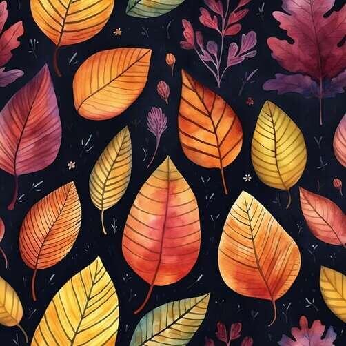 Colorful Autumn Leaves Seamless Pattern on Black Background Colorful Autumn Leaves Seamless Pattern on Black Background thumbnail