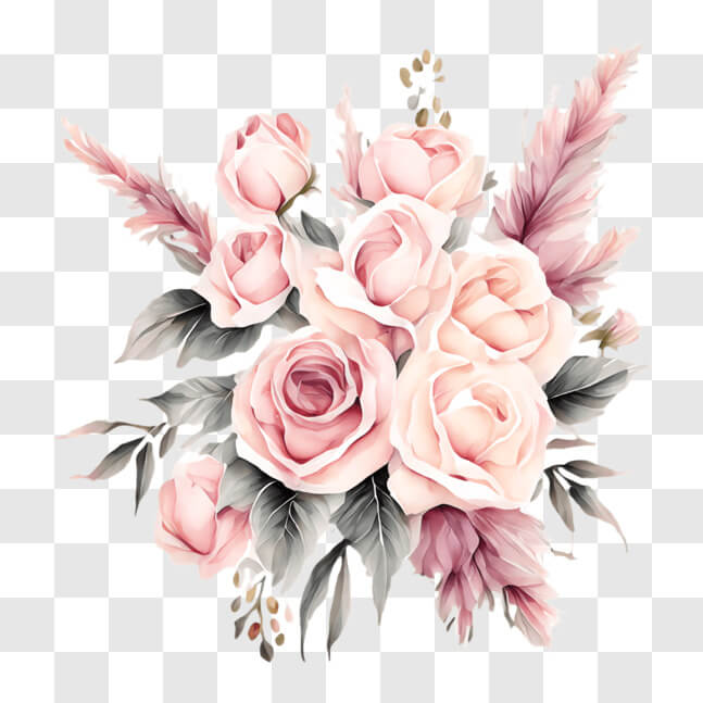 Download Stunning Bouquet of Pink Roses PNG Online - Creative Fabrica