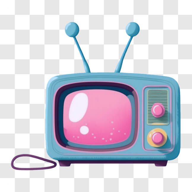 Download Vintage Blue Television with Pink Antennas PNG Online