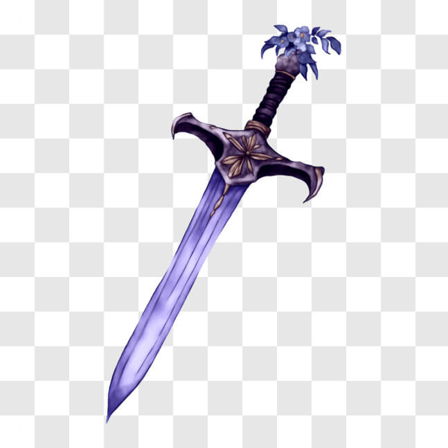 Download Intricate Sword with Purple Flowers - Gaming Weapon PNG Online ...
