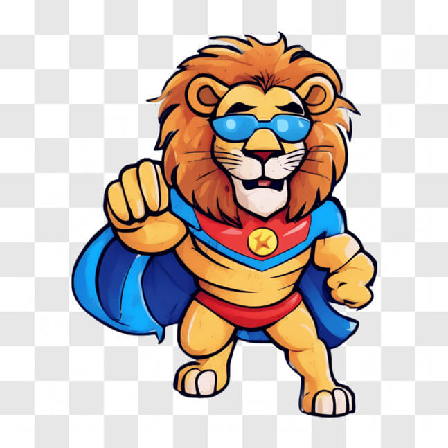 Download Cartoon Lion Superhero with Cape and Sunglasses ...