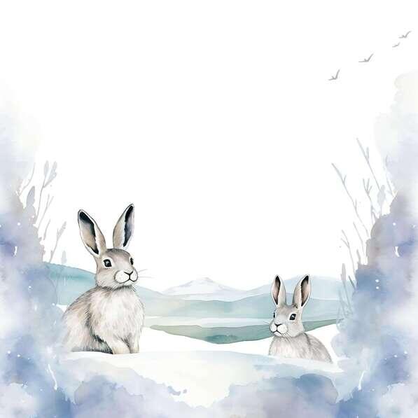 Watercoller Winter Rabbit Download Winter Scene with Rabbits and Birds in Watercolor Painting ...