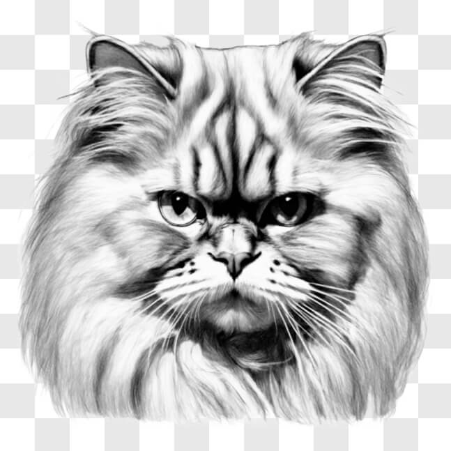 Download Black and White Hand-Drawn Persian Cat Face Portrait Sketches ...