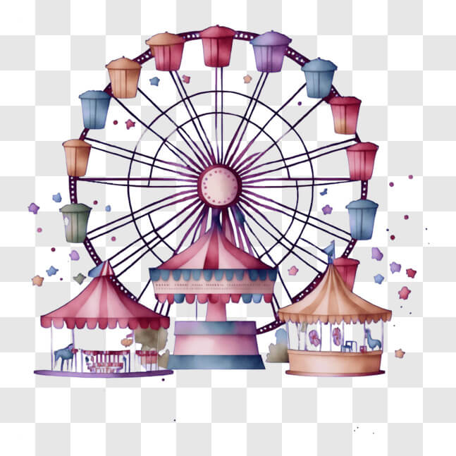 Download Colorful Ferris Wheel and Amusement Rides at Carnival PNGs ...