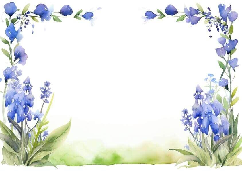 Download Watercolor Frame with Blue Flowers and Green Leaves ...
