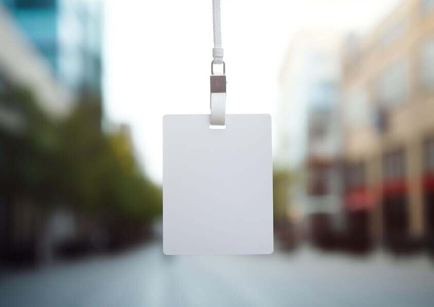 Download White ID Tag Hanging in Urban Office Building Mockups Online ...