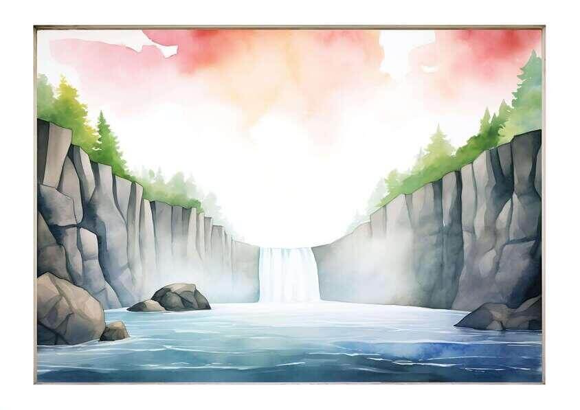 Download Idyllic Waterfall Painting in the Mountains with Trees and ...