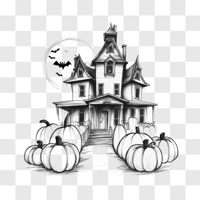 Download Spooky Haunted House Drawing for Halloween Decoration Sketches ...