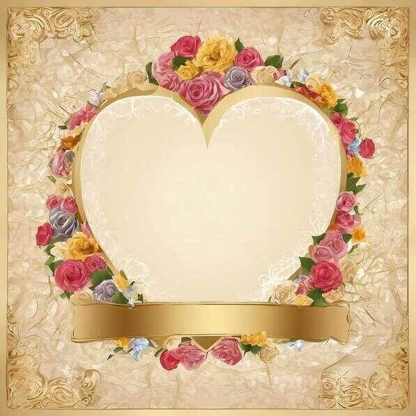 Descarga Marco en forma de corazón dorado con flores y cintas Fondos En ...