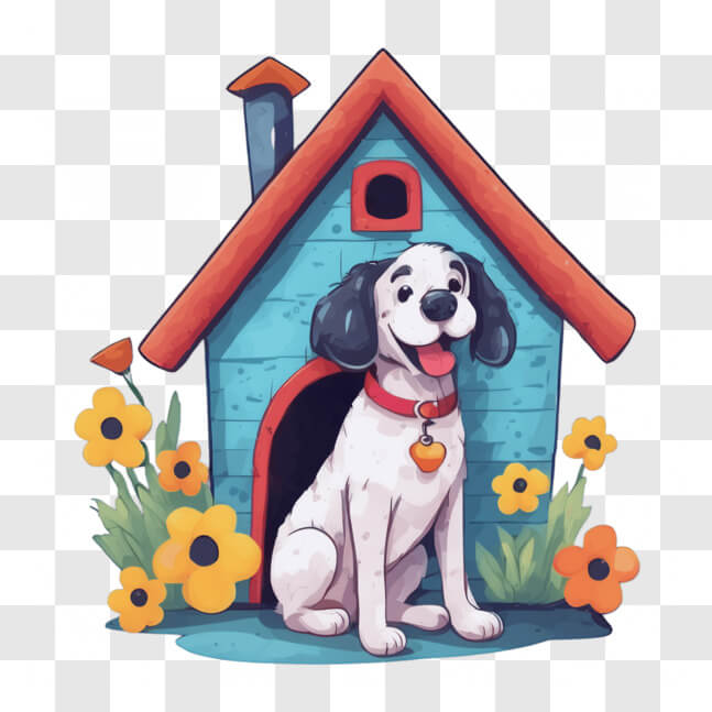 Download Adorable Black and White Dog at Blue Dog House Cartoons Online ...