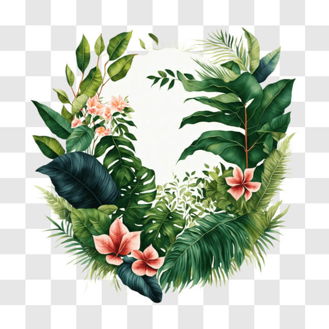 Download Tropical Plants and Flowers Circular Frame Decoration PNG ...