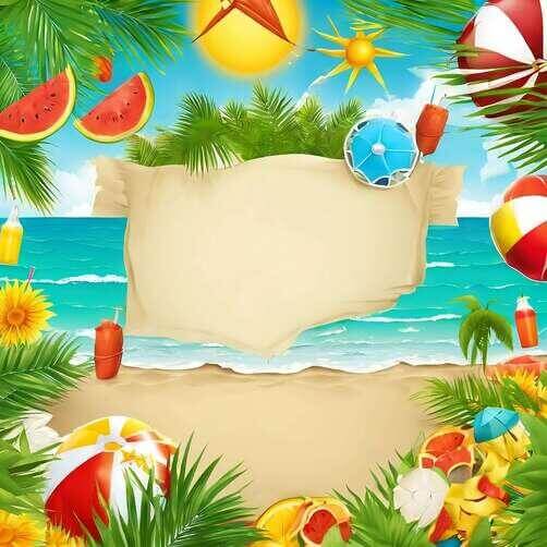 Download Tropical Beach Scene with Colorful Umbrellas and Palm Trees ...