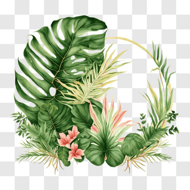 Download Tropical Leaves and Flowers Circular Frame for Interior Decor ...