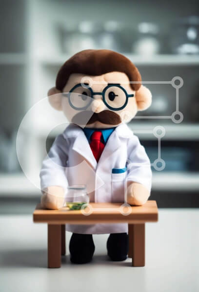 Scientist Computer Toy Download Stuffed Toy Scientist with Green Tea on Wooden Table ...