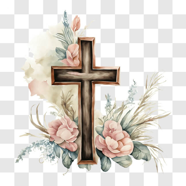 Download Wooden Cross with Roses and Flowers PNGs Online - Creative Fabrica