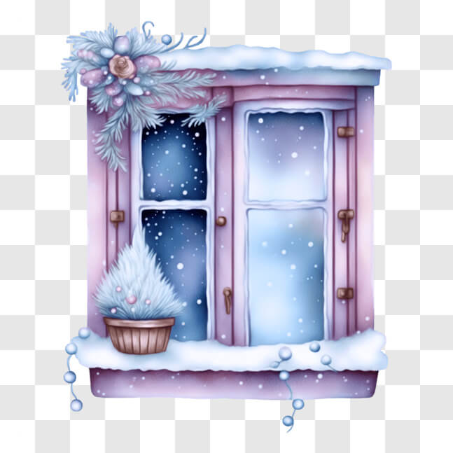 Download Winter-themed Pink Window with Snowflakes and Flowers PNGs ...