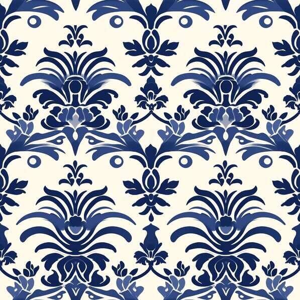 Download Blue and White Damask Pattern with Ornate Floral Design ...