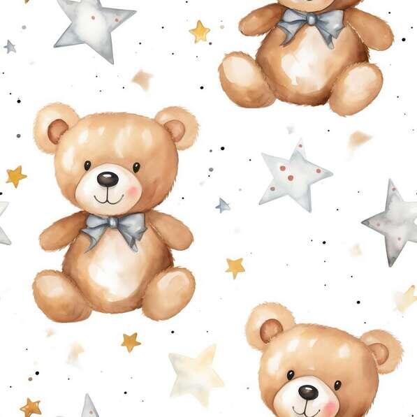 Download Two Teddy Bears with Bow Ties and Stars on White Background ...