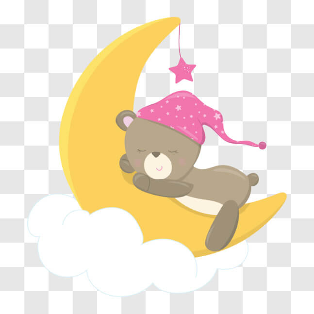 Download Cute Teddy Bear Sleeping on Crescent Moon with Pink Hat PNGs ...