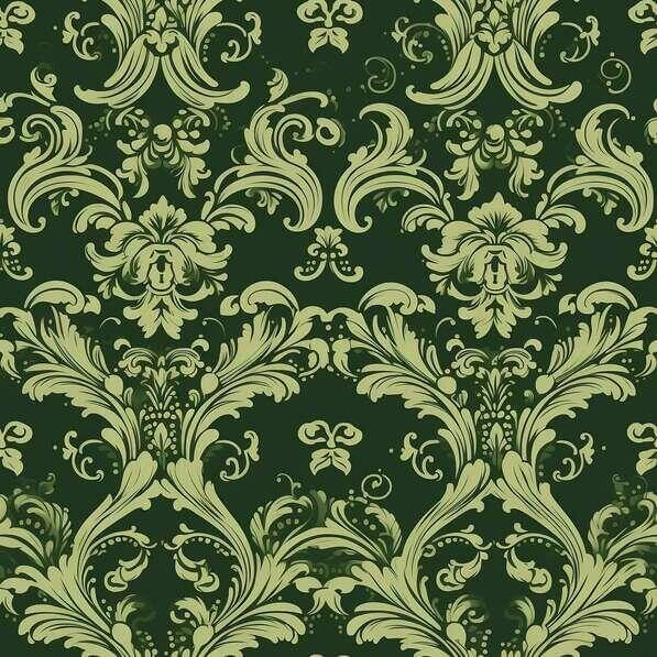 Download Green and Gold Damask Wallpaper with Ornate Floral Pattern ...