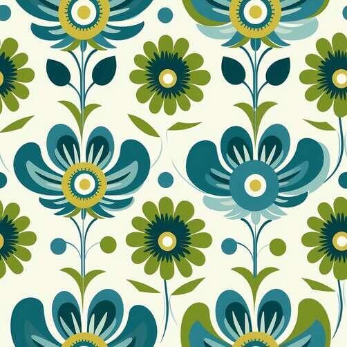 Seamless Blue and Green Flower Pattern with Orange Accent Seamless Blue and Green Flower Pattern with Orange Accent thumbnail