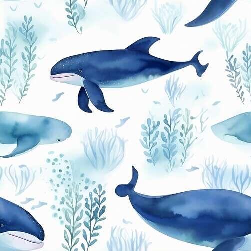 Seamless Pattern with Blue Whales Swimming in the Sea Seamless Pattern with Blue Whales Swimming in the Sea thumbnail