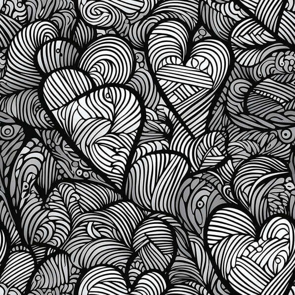 Download Black and White Doodles Seamless Pattern with Hearts Patterns ...