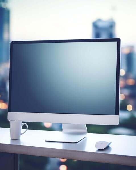 Download Office Desk with Computer Monitor, Cup, and Mouse Mockups ...